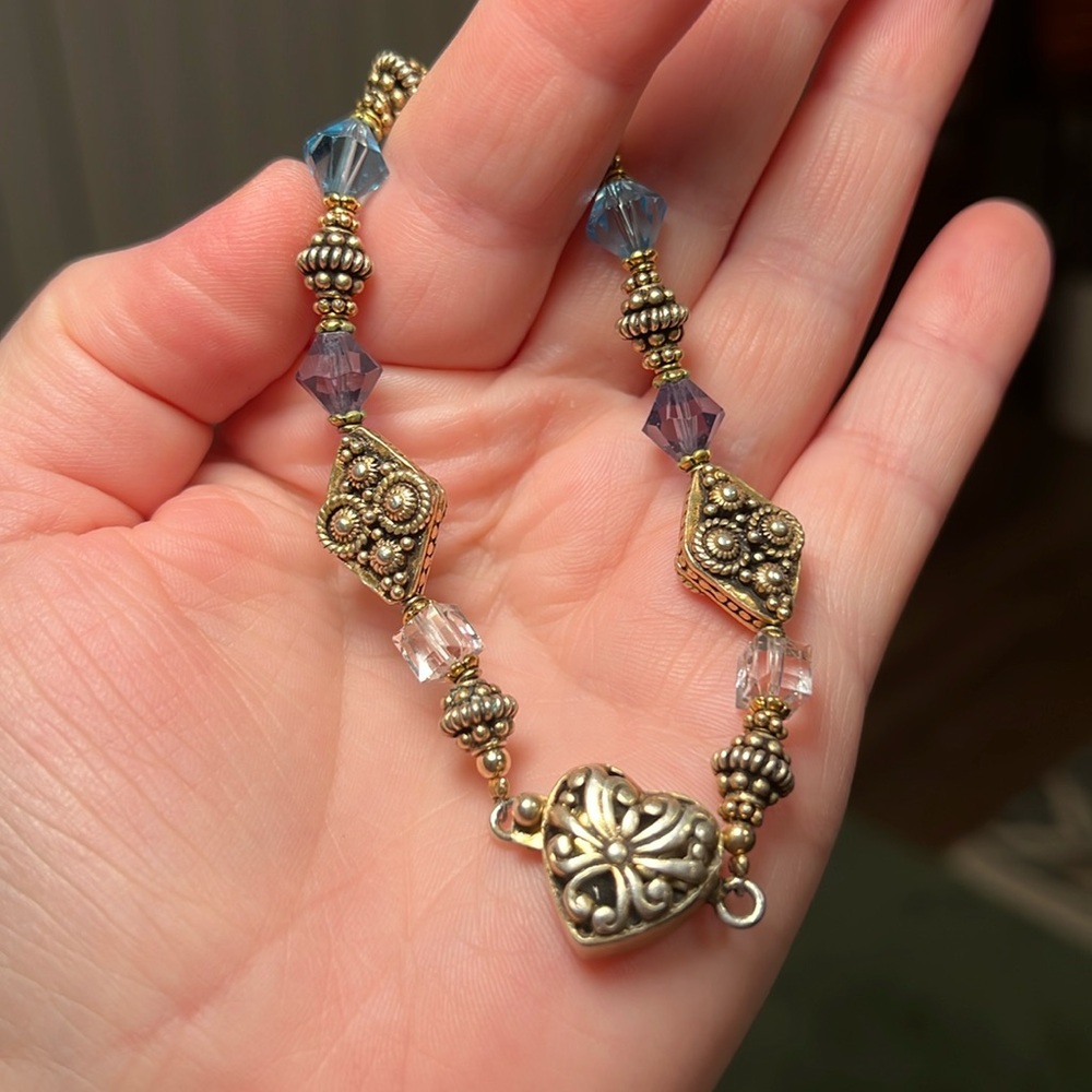 Vintage Dual Tone Gold Sterling Silver Swarovski Crystal Bracelet - Picture 2 of 7